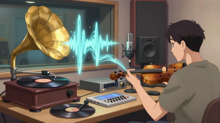 Visual representation of "phonographic" - Relating to the process of recording sounds, especially music.