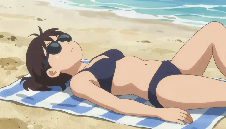 Visual representation of "sunbathe" - To sit or lie in the sun, especially for the purpose of becoming tanned.