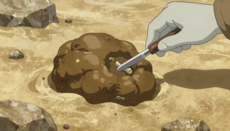 Visual representation of "coprolite" - Coprolite is a fossilized stool or feces that provides information about the diet of organisms from the past.