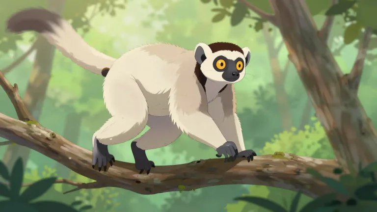 Visual representation of "sifaka" - A type of large lemur found only in Madagascar, known for its long limbs and distinctive leaping movement.
