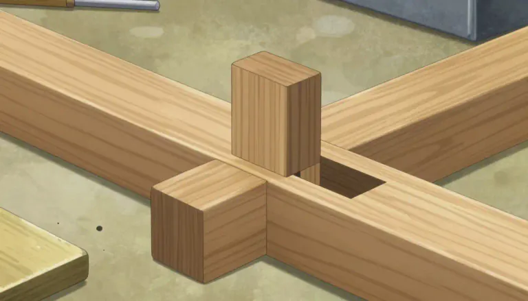 Visual representation of "tenon" - A projection that is carved on the end of a piece of wood, which fits into a hole on another piece to join them together.