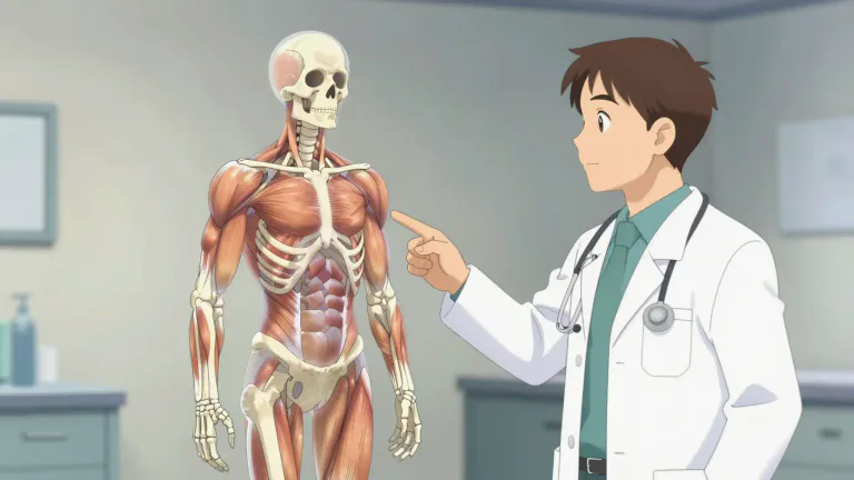 Visual representation of "musculoskeletal" - Related to the muscles and the skeleton.
