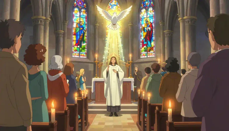 Visual representation of "whitsuntide" - A Christian festival that happens seven weeks after Easter, celebrating the Holy Spirit.