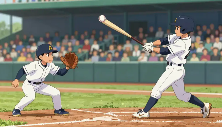 Visual representation of "flyout" - In baseball, a flyout occurs when a batter hits the ball into the air and it is caught by a fielder before it touches the ground, resulting in an out.