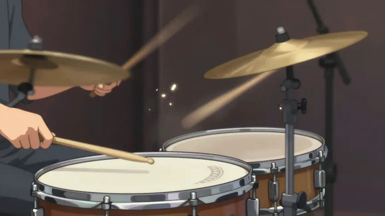Visual representation of "drumroll" - A rhythmic sound made by striking a drum, often used to build excitement before an announcement.