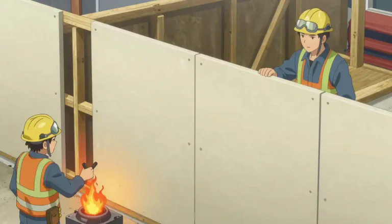 Visual representation of "fireboard" - A type of board used in building construction that is designed to resist fire, improving safety.