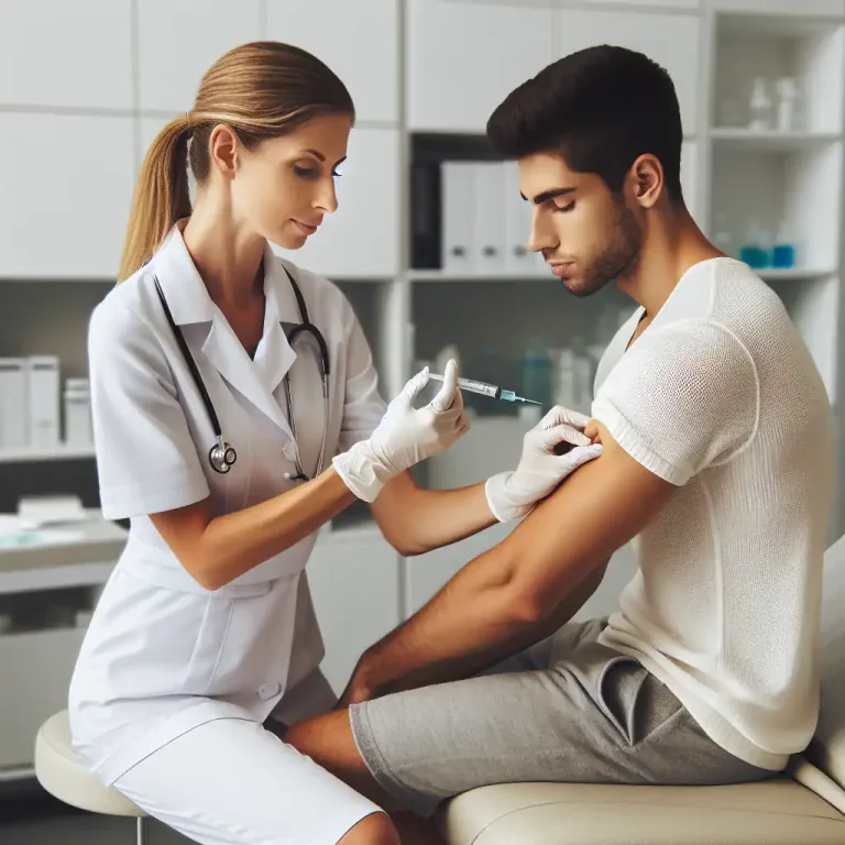 Visual representation of "administer" - To give or apply something, like a medicine or a dosage of a vaccine.