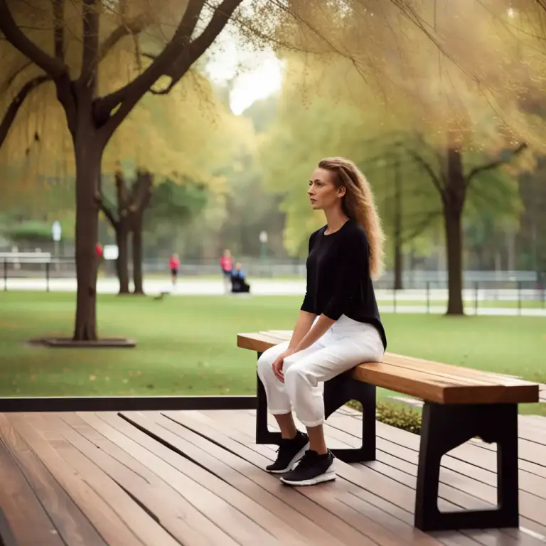 Visual representation of "sit down" - To lower your body into a seating position on a chair, bench or other surface meant for sitting.