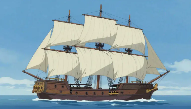 Visual representation of "barque" - A kind of ship with three or more masts, having the foremasts rigged square and the aftermast rigged fore-and-aft.