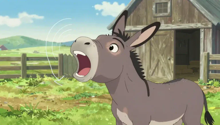 Visual representation of "bray" - The loud and harsh sound that a donkey makes