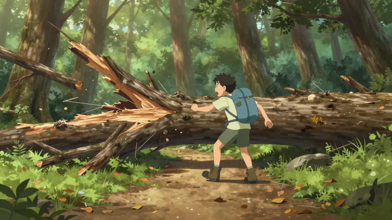 Visual representation of "deadfall" - A situation where something, like a heavy object or tree, falls unexpectedly to the ground.