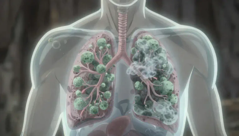 Visual representation of "aspergillosis" - A fungal infection caused by the Aspergillus species, which primarily affects the lungs but can also spread to other parts of the body, especially in individuals with weakened immune systems.