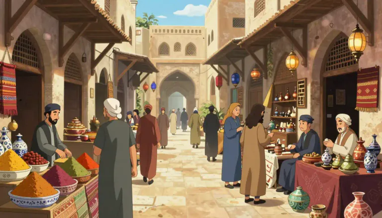 Visual representation of "souk" - A souk is a traditional market in North Africa and the Middle East where a variety of goods are sold.
