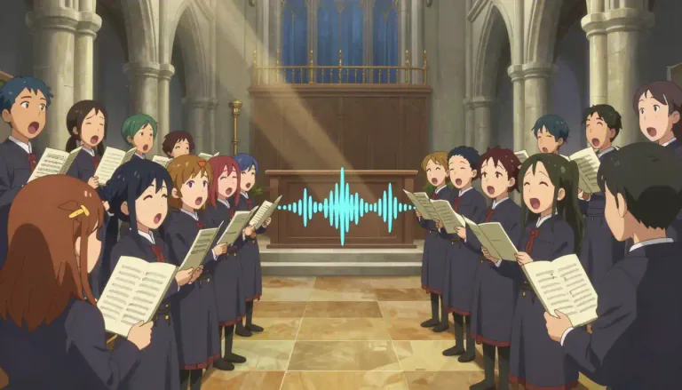 Visual representation of "antiphonal" - Relating to or denoting a style of singing or choral music in which two groups sing alternately.
