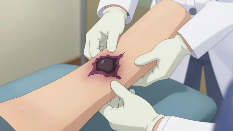 Visual representation of "necro" - Referring to tissue that has died due to disease or lack of blood flow.