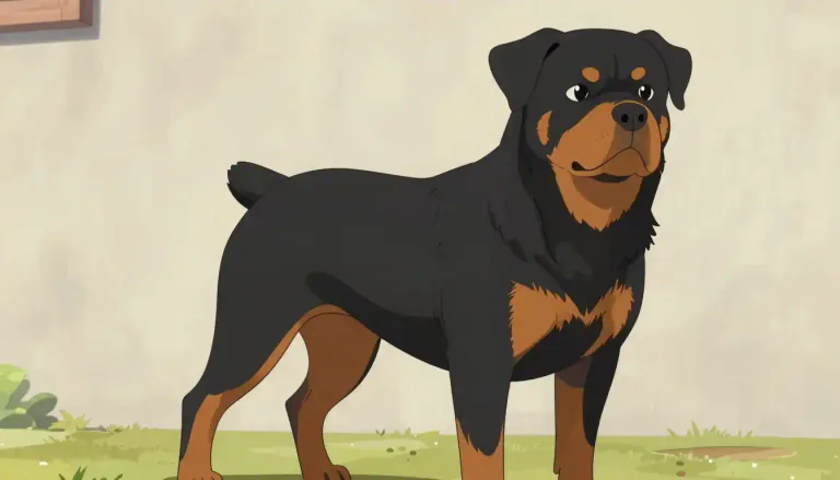 Visual representation of "rottweiler" - A dog breed that is generally black with tan markings, known to be strong, loyal and protective.