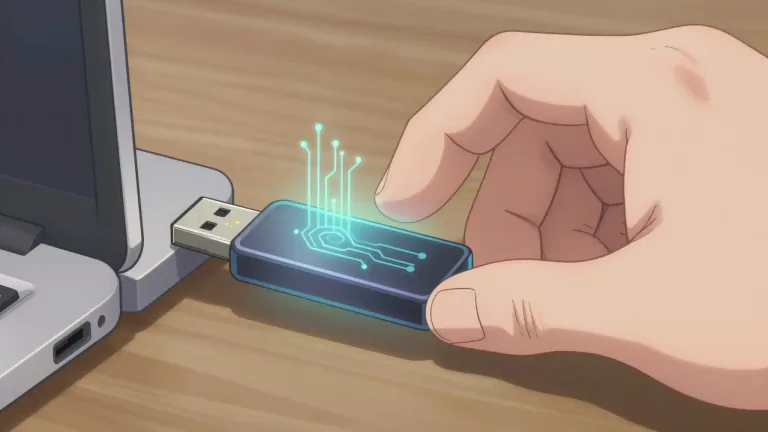 Visual representation of "dongle" - A small device that connects to a computer, providing additional features or enabling software applications.