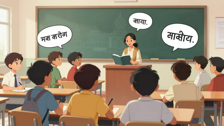 Visual representation of "hindi" - In the context of language, Hindi refers to one of the official languages of India, used in government and education.