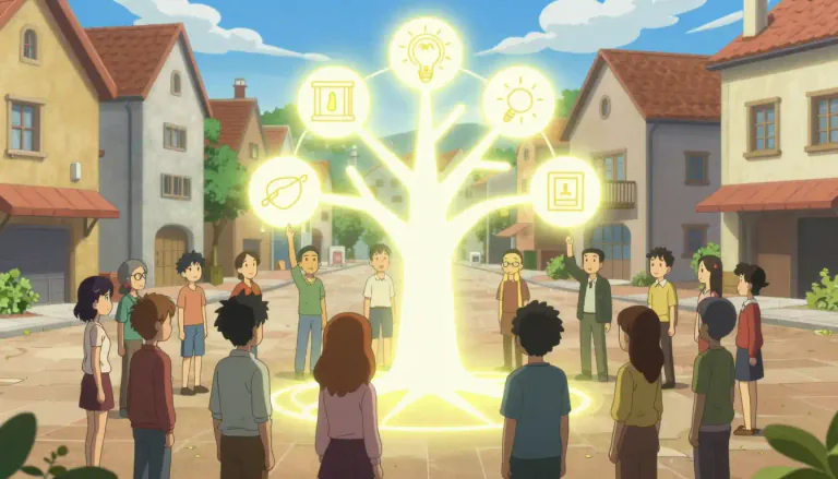 Visual representation of "ideology" - A system of beliefs or ideas that forms the basis of a political, economic, or other system.