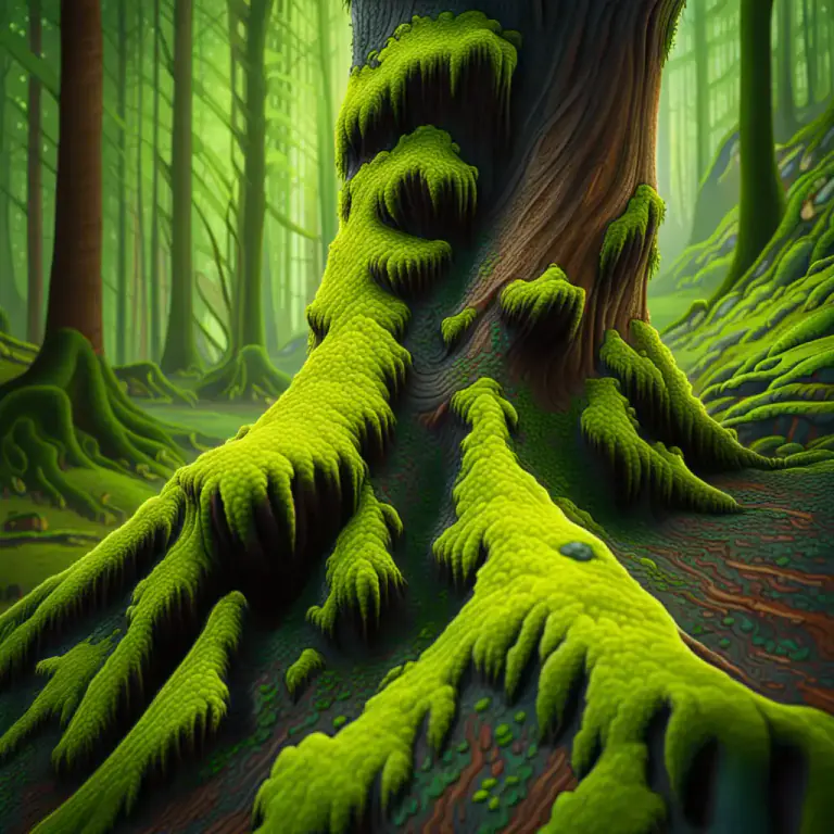 Visual representation of "grow on" - To physically grow from or attach to something.