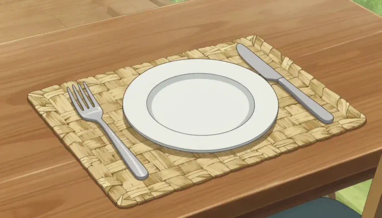 Visual representation of "placemat" - A mat placed on a table to protect the surface and keep setting items from slipping.