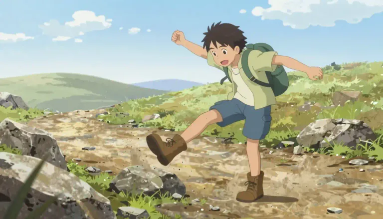 Visual representation of "stumble" - To trip or lose balance while walking or running.