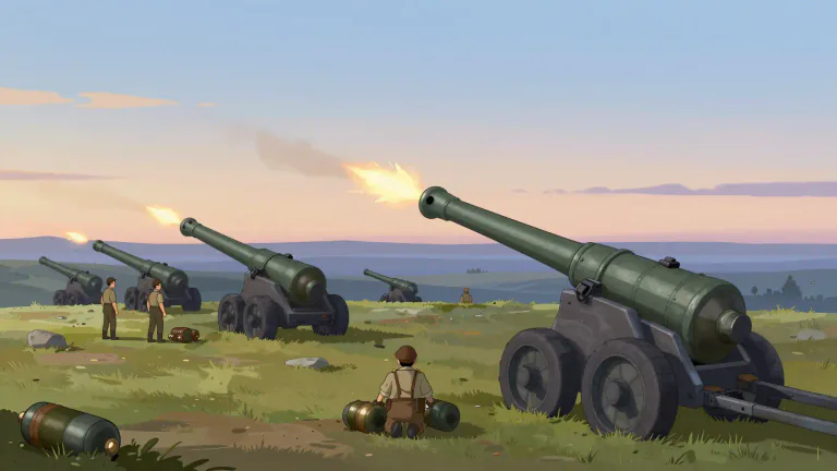Visual representation of "artillery" - Large guns that are used in wars to shoot over long distances.