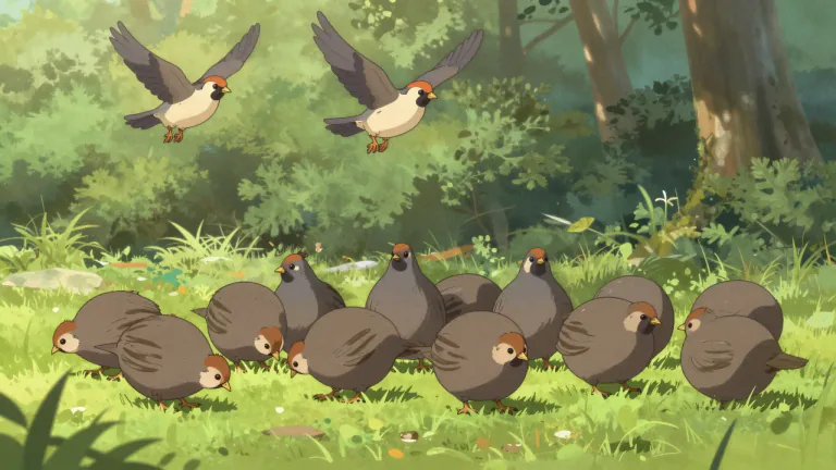 Visual representation of "covey" - A small group of birds, especially partridges or quail.