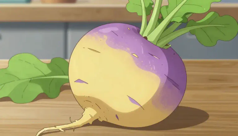 Visual representation of "rutabaga" - A type of root vegetable with a round shape and yellowish, purple skin. It is often cooked and eaten in various dishes.