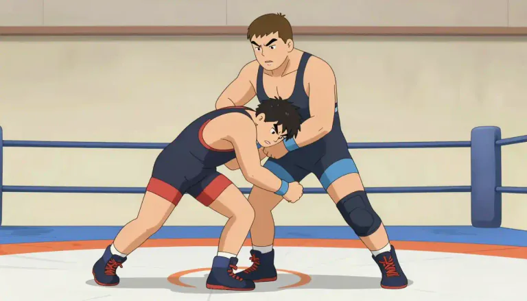 Visual representation of "hammerlock" - A wrestling hold in which an opponent's arm is twisted behind their back.