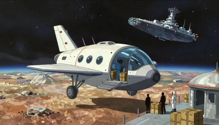 Visual representation of "shuttlecraft" - A small vehicle that transports people or supplies between a spacecraft and a planet or station.