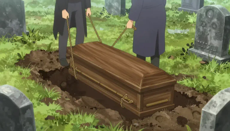 Visual representation of "grave" - A hole dug in the ground where a dead person is buried.