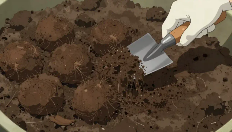 Visual representation of "peat" - A brown material consisting of partly decomposed vegetable matter, used as a fuel and in gardening to improve the soil.