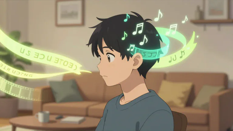 Visual representation of "earworm" - A phrase or saying that sticks in someone's mind and is repeated frequently.