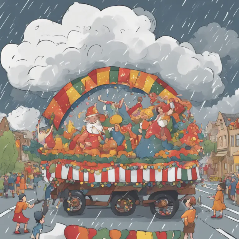 Visual representation of "rain on somebody’s parade" - To spoil or ruin someone's plans, hopes, or happiness
