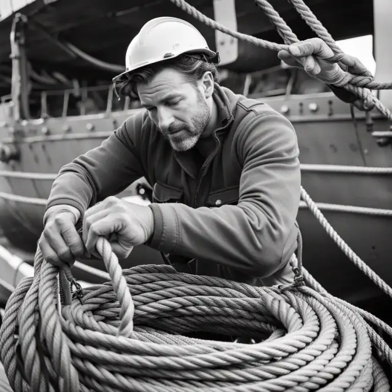 Visual representation of "cable" - A heavy, thick rope, made from steel or hemp, used in ships