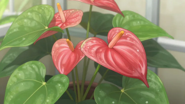 Visual representation of "anthurium" - A genus of tropical plants known for their distinctive heart-shaped flowers and glossy leaves.