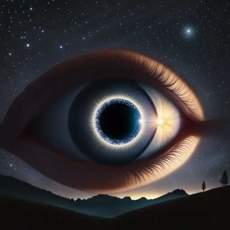 Visual representation of "the naked eye" - Seeing something without using devices to help or improve the view, like binoculars or microscopes