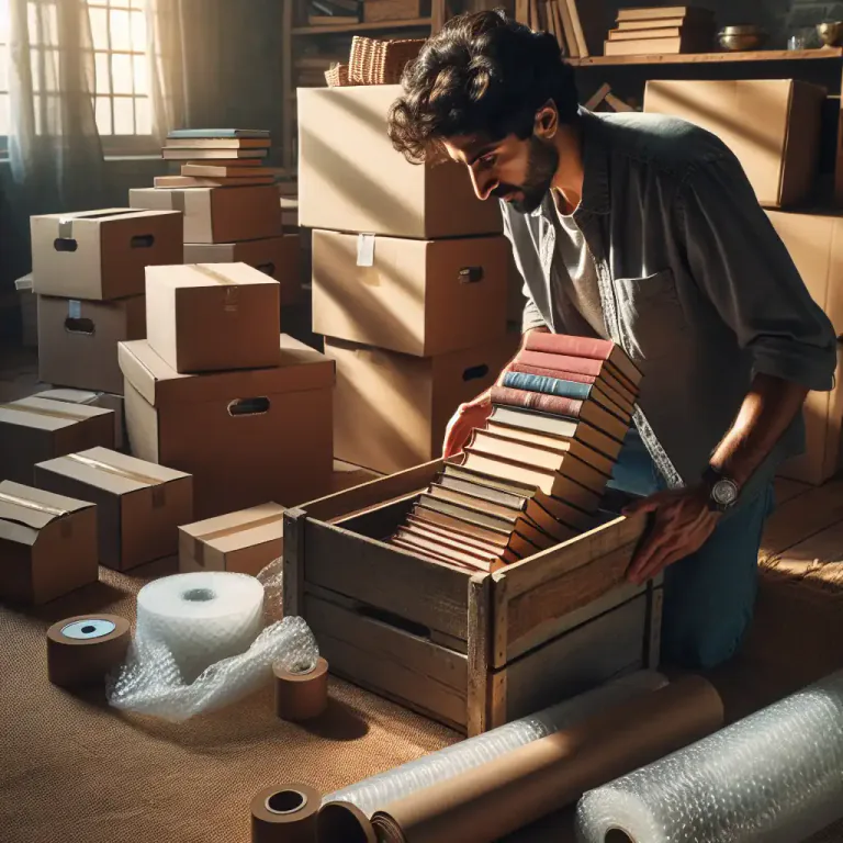 Visual representation of "crate" - To pack something into a crate for storage or transport.