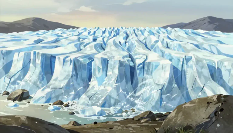 Visual representation of "glacier" - A huge mass of ice that moves slowly over land.