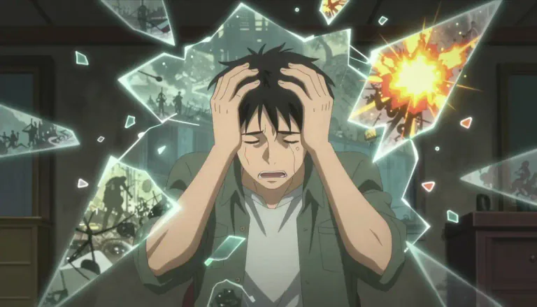 Visual representation of "flashback" - A sudden and vivid memory of an event in the past, usually one that was traumatic