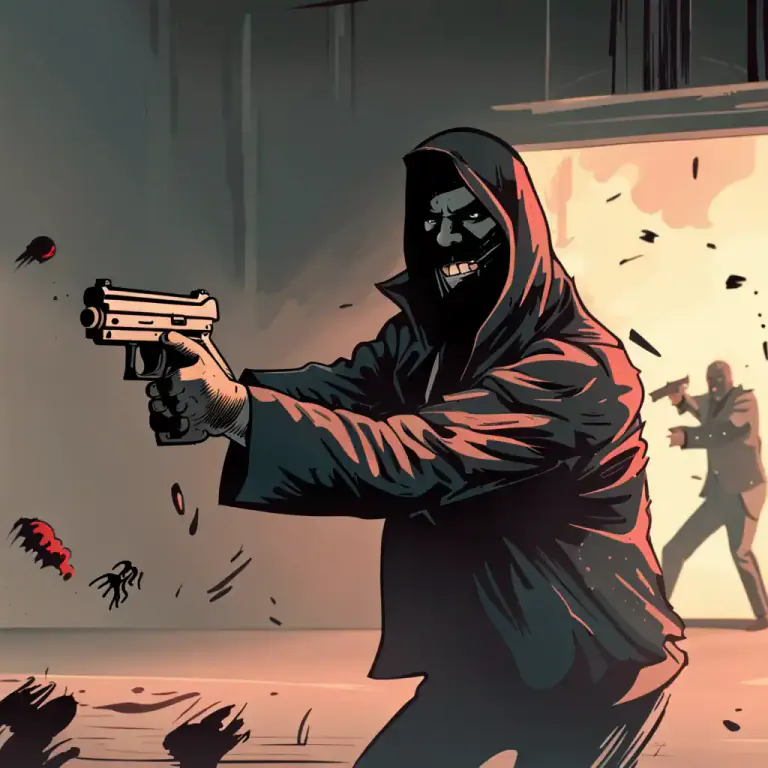 Visual representation of "pump bullets, shots, etc. into somebody" - To shoot someone repeatedly with a firearm