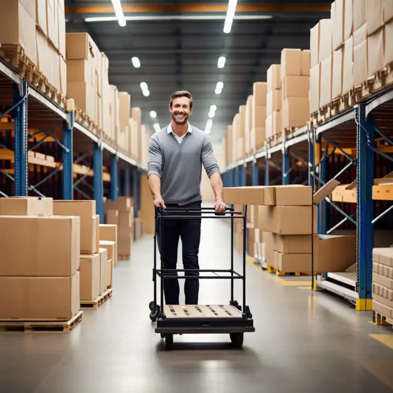 Visual representation of "dinghy" - A light cart used for transporting heavy goods, especially in warehouses.