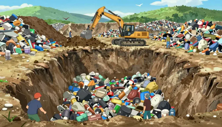 Visual representation of "landfill" - A place where waste is buried in the ground
