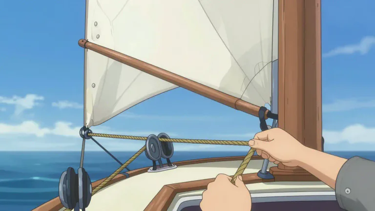 Visual representation of "mainsheet" - A mainsheet is the rope that controls the position and angle of the mainsail on a sailboat.