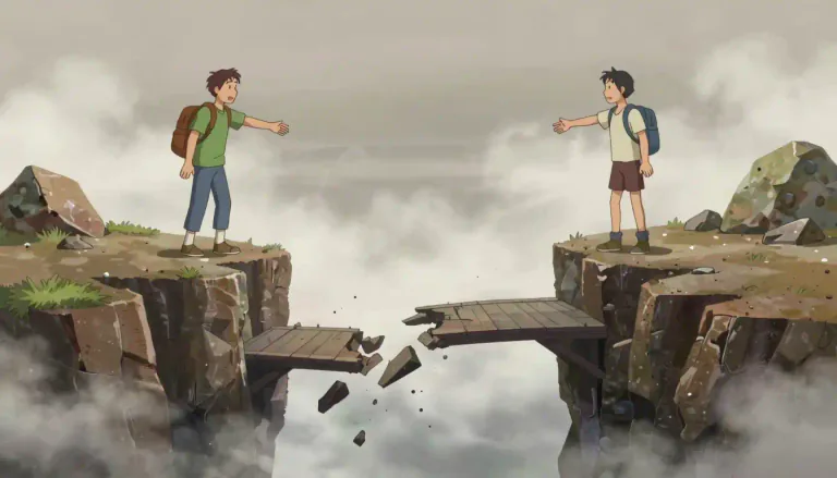 Visual representation of "unbridgeable" - Something that cannot be bridged or overcome.