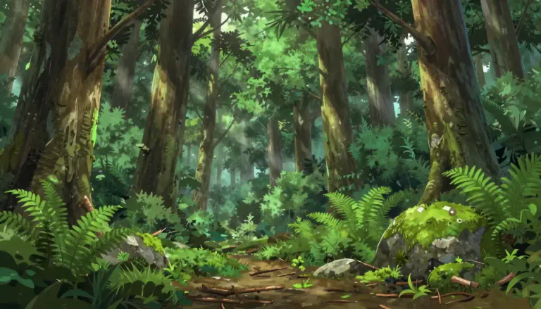 Visual representation of "forest" - A large area of land covered with a lot of trees, plants, and underbrush.