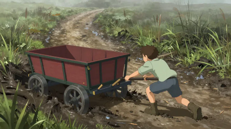 Visual representation of "bog down" - To become stuck and unable to make progress