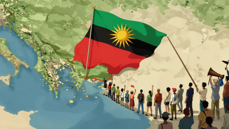 Visual representation of "biafran" - Relating to Biafra, a region in Nigeria that sought independence in the late 1960s.