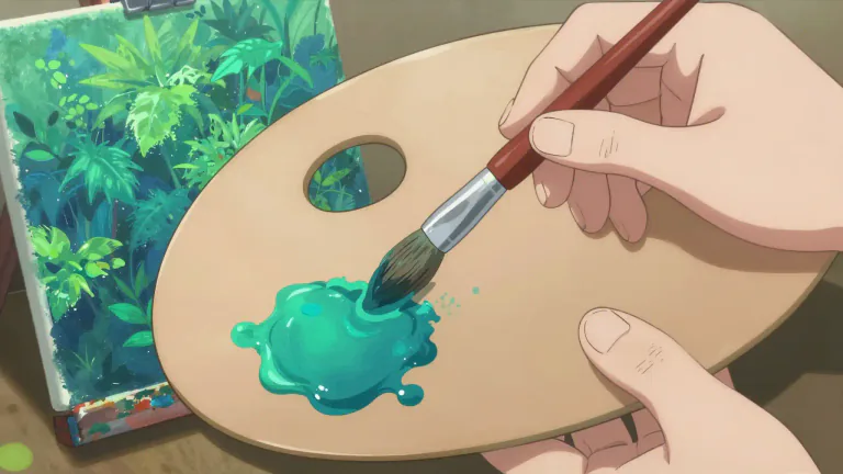 Visual representation of "viridian" - A blue-green pigment made from chromium oxide, often used in painting and design.